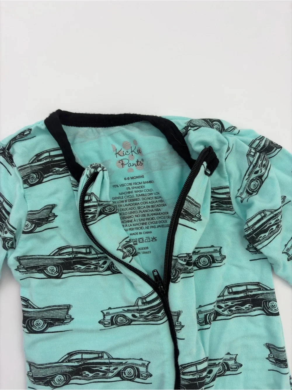 Kickee Pants 6-9M Mint Green Car-Print Footed One-Piece Pajamas - Kids